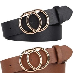 Set of 2 Black and Brown Double Ring Belt